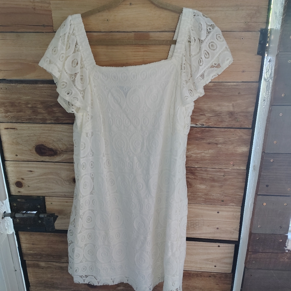 Mini white lace dress with design wedding, stylish short sleeve fun
